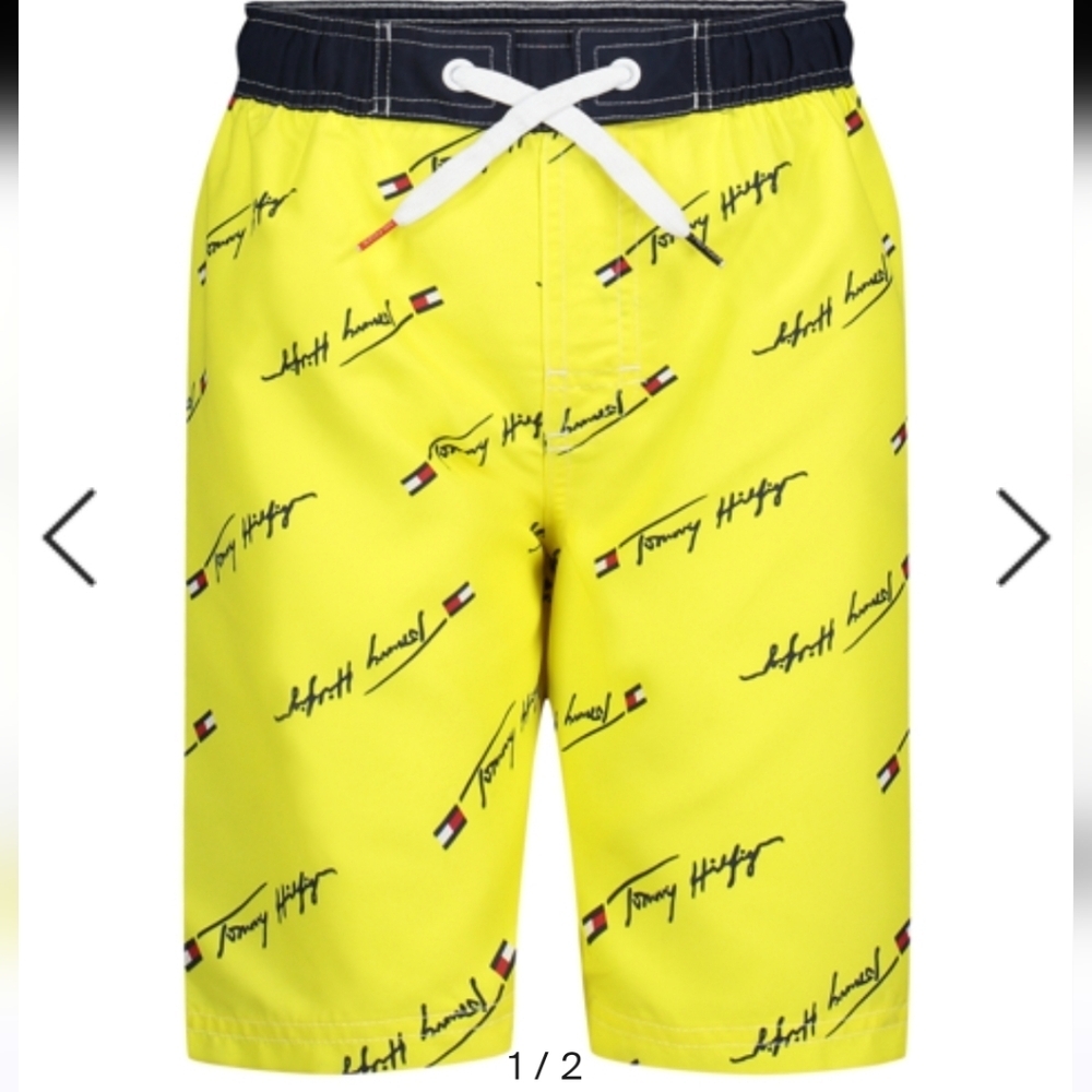 Tommy Hilfiger Big Boys Logo Script Swim Trunks Sunrise Yellow Size L